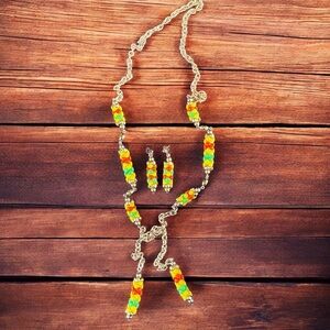 Sarah Coventry Carousel Citrus Shades Lariat Necklace & pierced Earring Set 1967